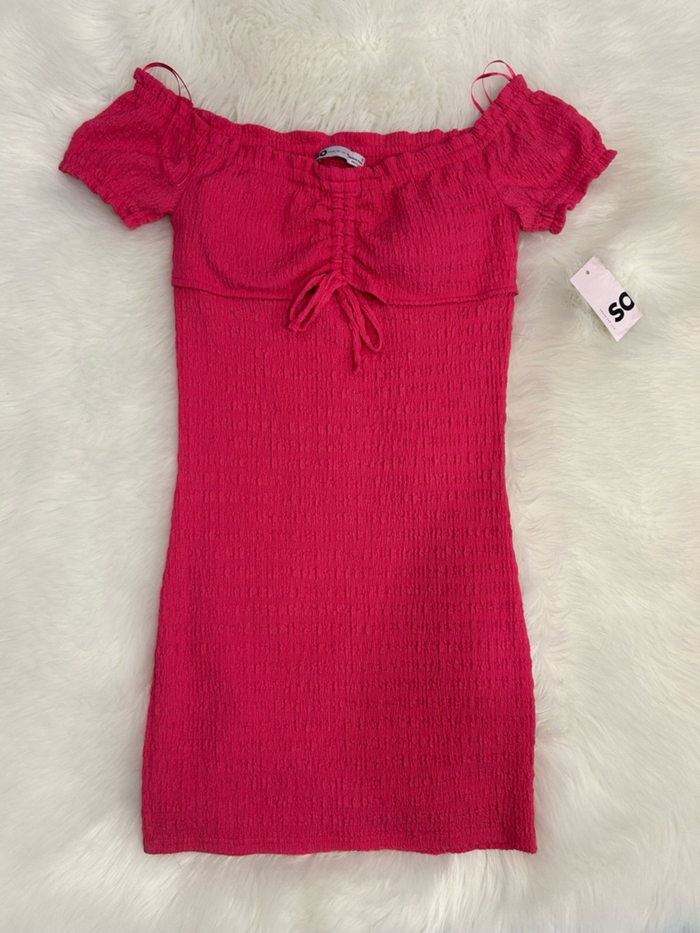 SO Hot Pink Smocked Off-Shoulder Bodycon Dress Size Small NWT
